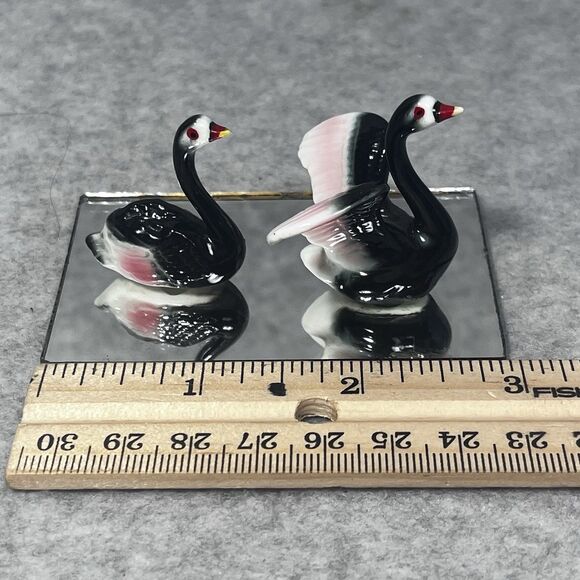 VTG Black Swan Miniature Bone China Porcelain‎ Figurines Lot of 2 Gloss Finish - Picture 15 of 15